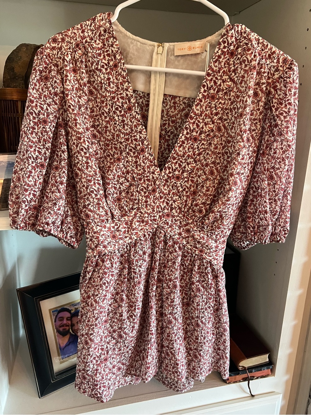 NEW Tory Burch Top Blouse Floral V-Neck Poof Sleeves 12
